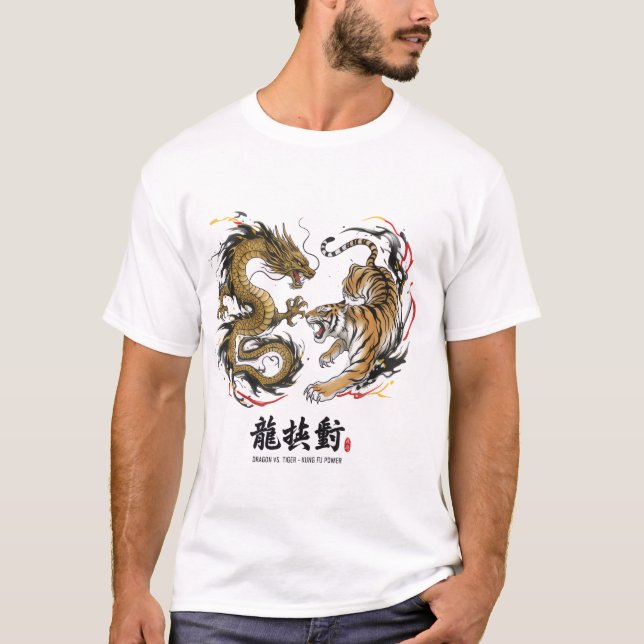 Camiseta Dragão vs. Tigre – Choque de Poder do Kung Fu (Frente)