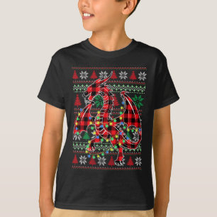 Camiseta Dragão Xadrez Vermelho Luzes de Natal Feias Natal
