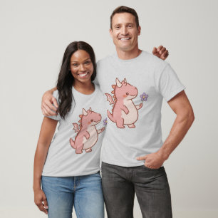 Camiseta Dragãozinho Adorável Com uma Flor Roxa