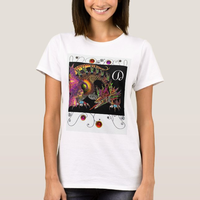 CAMISETA DRAGO/FANTASY DRAGON,MONOGRAMA PRETO DOURADO (Frente)