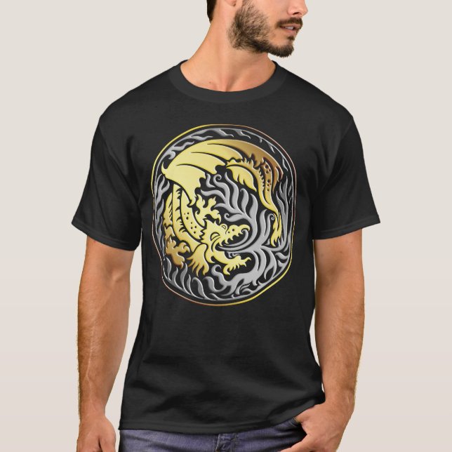 Camiseta Dragócírculo - Dourado e cromo (Frente)
