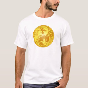Camiseta Dragões, amarelo e marrom de Yin Yang