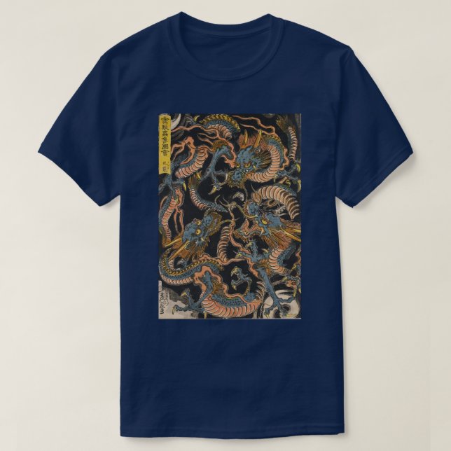 Camiseta Dragões de Água Arte Japonesa Tradicional Ukiyo Uk (Frente do Design)