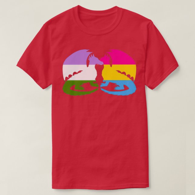Camiseta Dragões do Orgulho Pansexual do Genderqueer (Frente do Design)