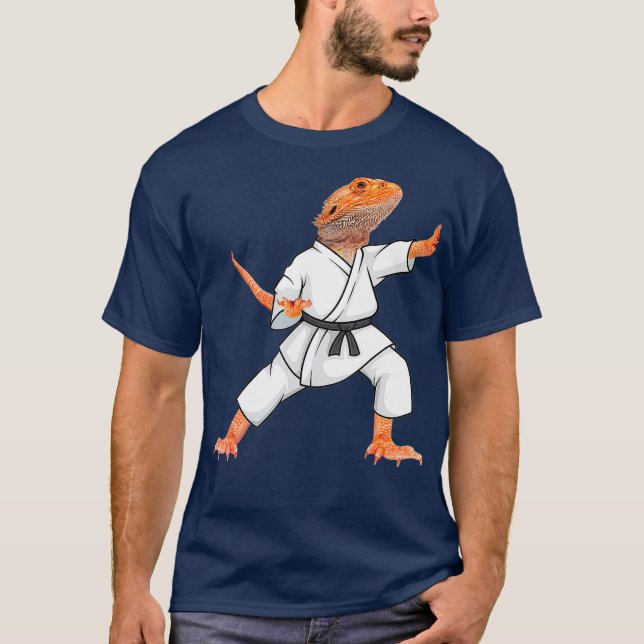 Camiseta Dragões engraçados fazendo Karate Samurai Ninja (Frente)