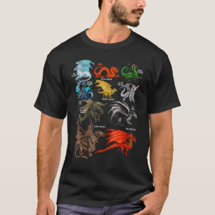 Camiseta Dragões Fantásticos Mostram Tipos De Dragões Prese