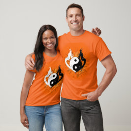 Camiseta Dragões Yin Yang, preto e branco - laranja