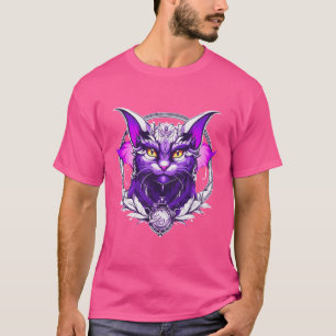 Camiseta Dragon Cat Wizard - Fantasia Preta, Branca e Roxa