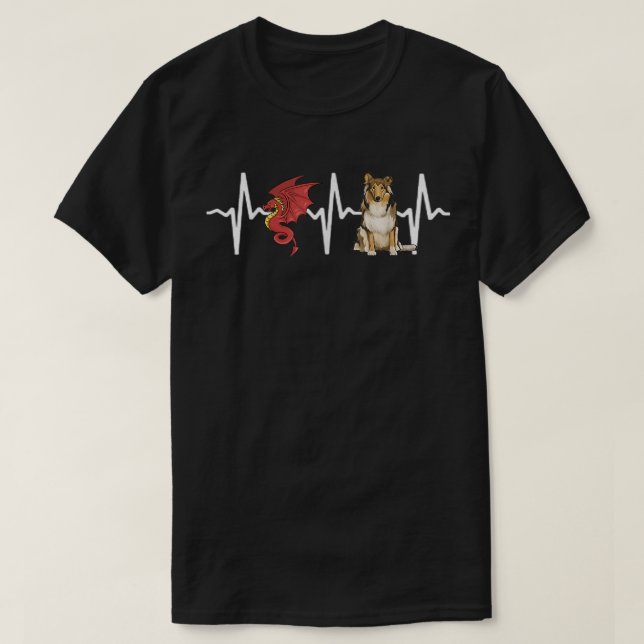 Camiseta Dragon Collie Heartbeat Dog Lover  (Frente do Design)