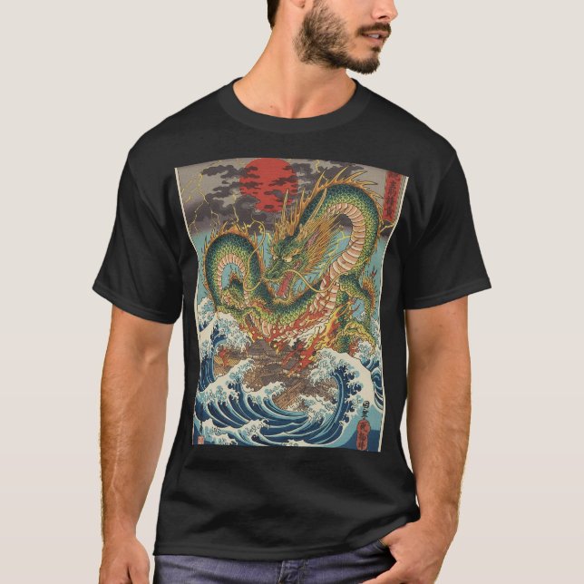 Camiseta Dragon Crest in Crimson Sun Waves (Frente)
