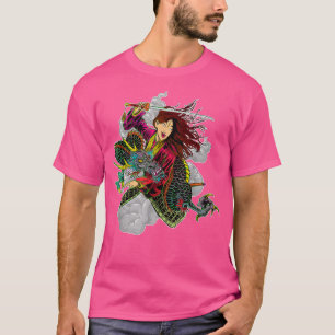 Camiseta Dragon Graphic Girl Samurai Warrior Katana Kimono