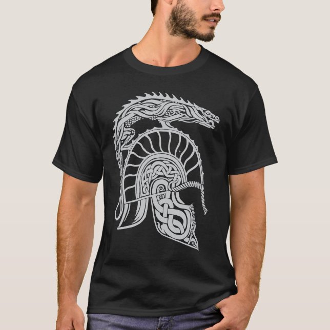 Camiseta Dragon Helm High Fantasy Norse Celtic Viking Greek (Frente)