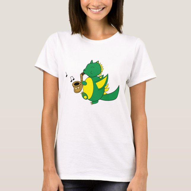 Camiseta Dragon Marching Saxophone Music Notes (Frente)