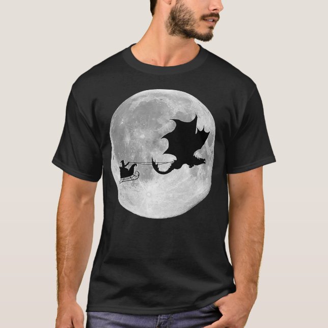Camiseta Dragon Pulls Sleigh For Santa In The Night (Frente)