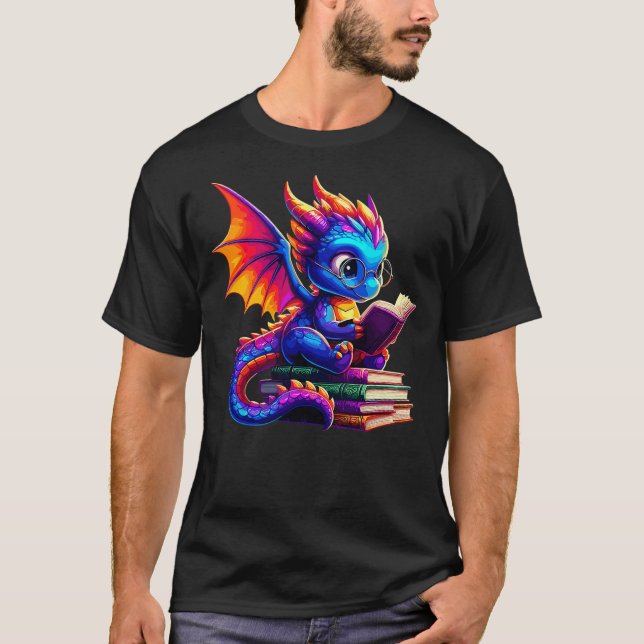 Camiseta Dragon Reading a Book Bookworm Book Lover (Frente)