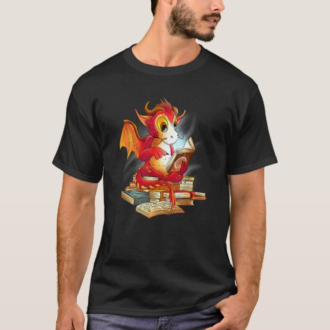 Camiseta Dragon Reading Book rex for Boys Kids Reading (Frente)