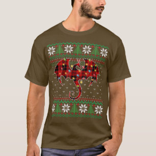 Camiseta Dragon Red Plaid Ugly Sweater Christmas Lights Dra