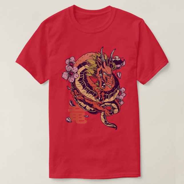 Camiseta Dragon Sakura Japonês (Frente do Design)