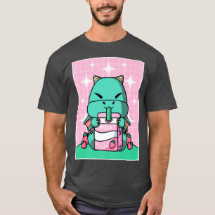 Camiseta Dragon Strawberry Milk Shake Carton Japonês Kawai