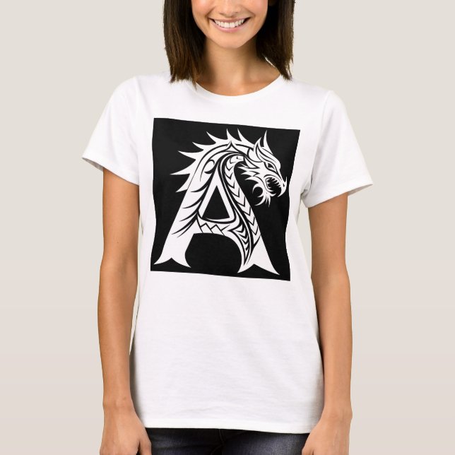 Camiseta Dragon Styled Letter A, Dragon Alphabet, Monogram (Frente)