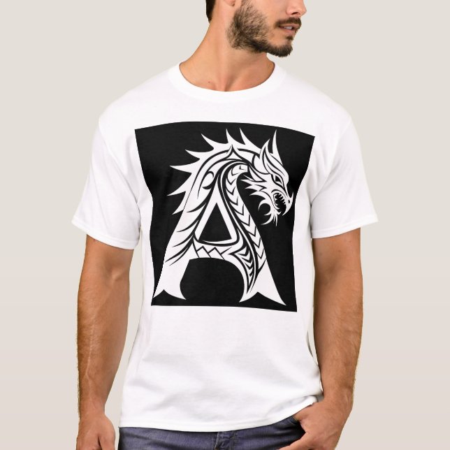 Camiseta Dragon Styled Letter A, Dragon Alphabet, Monogram (Frente)