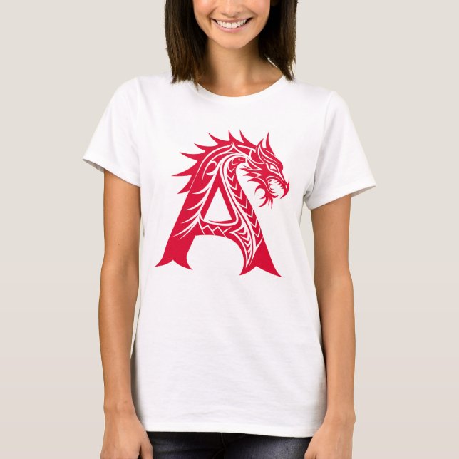 Camiseta Dragon Styled Letter A, Dragon Alphabet, Monogram (Frente)