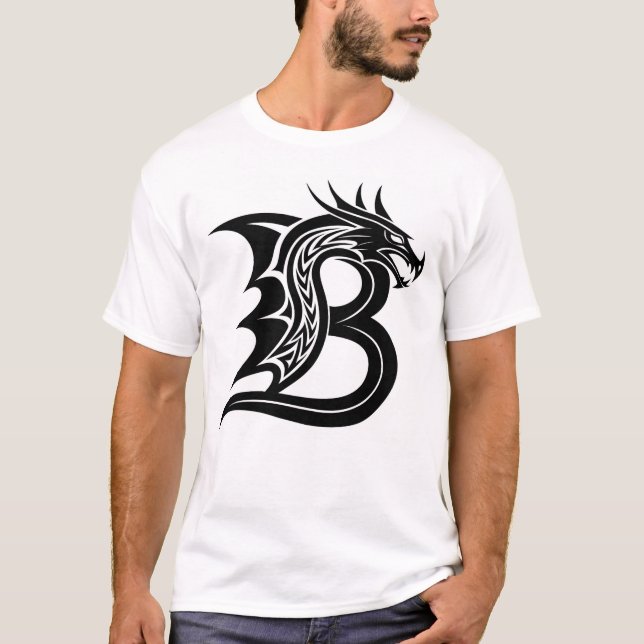 Camiseta Dragon Styled Letter B, Dragon Alphabet, Monogram (Frente)