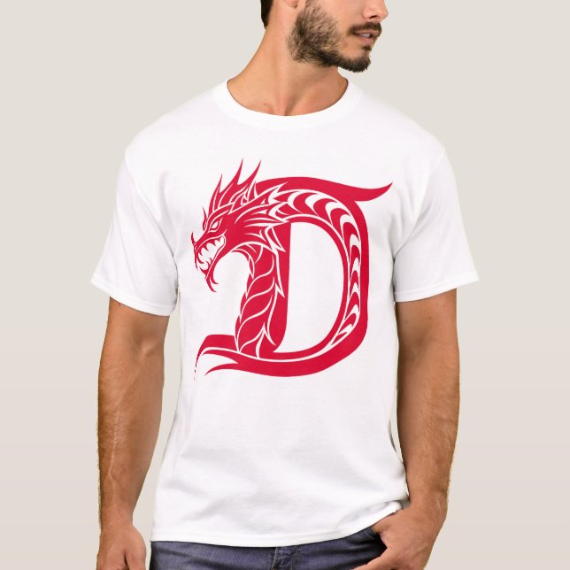 Camiseta Dragon Styled Letter D, Dragon Alphabet, Monogram (Frente)