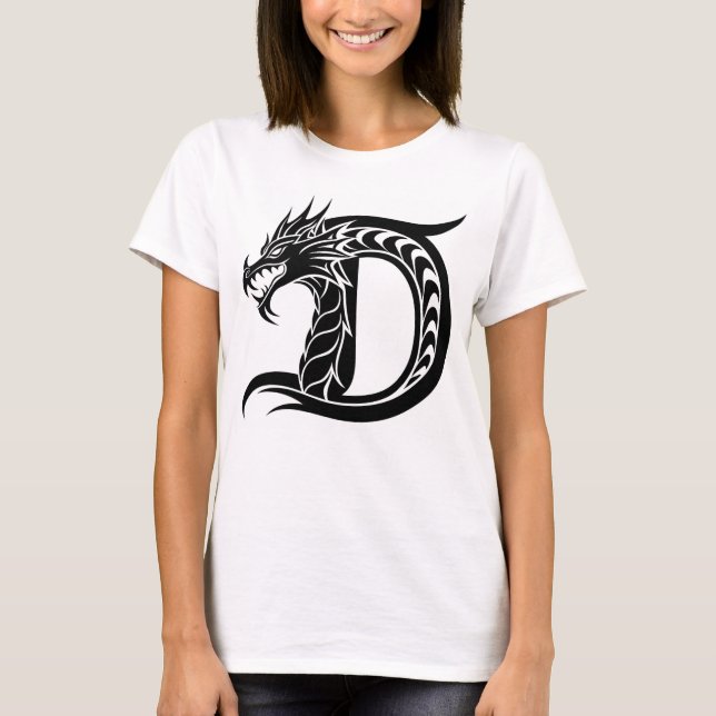 Camiseta Dragon Styled Letter D, Dragon Alphabet, Monogram (Frente)
