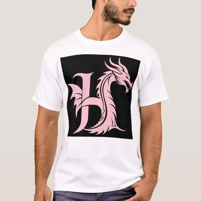 Camiseta Dragon Styled Letter H, Dragon Alphabet, Monogram (Frente)