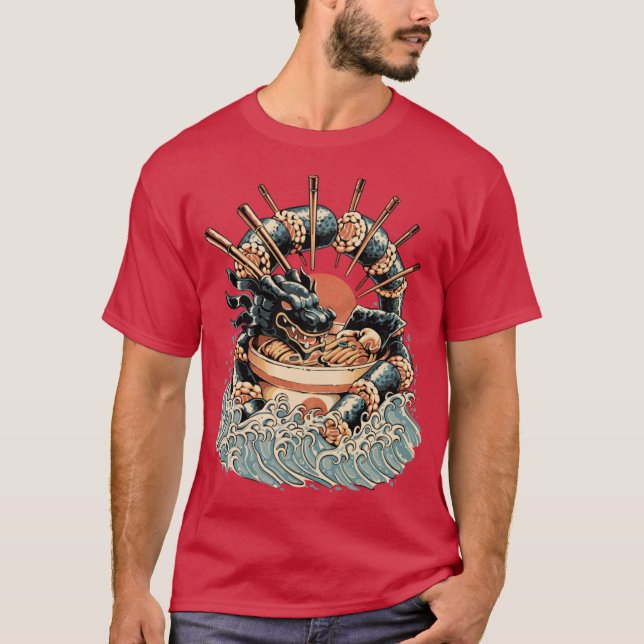 Camiseta Dragon Sushi Ramen Versão Preta (Frente)