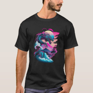 Camiseta Dragon Vaporwave Abstrato Landscape Moon Tree Wate
