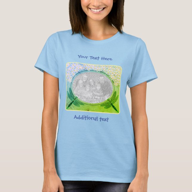 Camiseta Dragonflies And Daisy Flowers Photo Personalized (Frente)