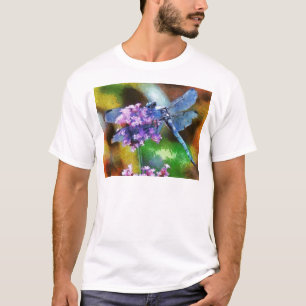 Camiseta Dragonfly Azul na Arte Ponto-Alho Selvagem