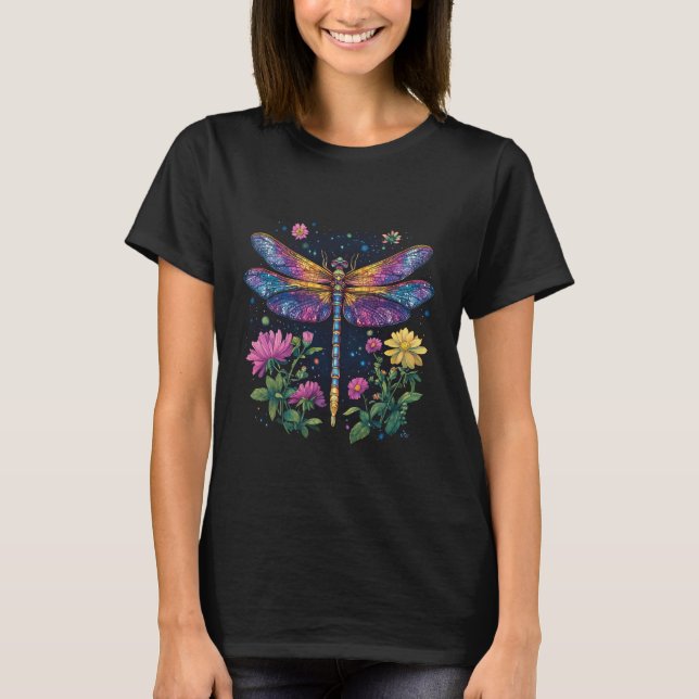 Camiseta Dragonfly Colorida com Flores (Frente)