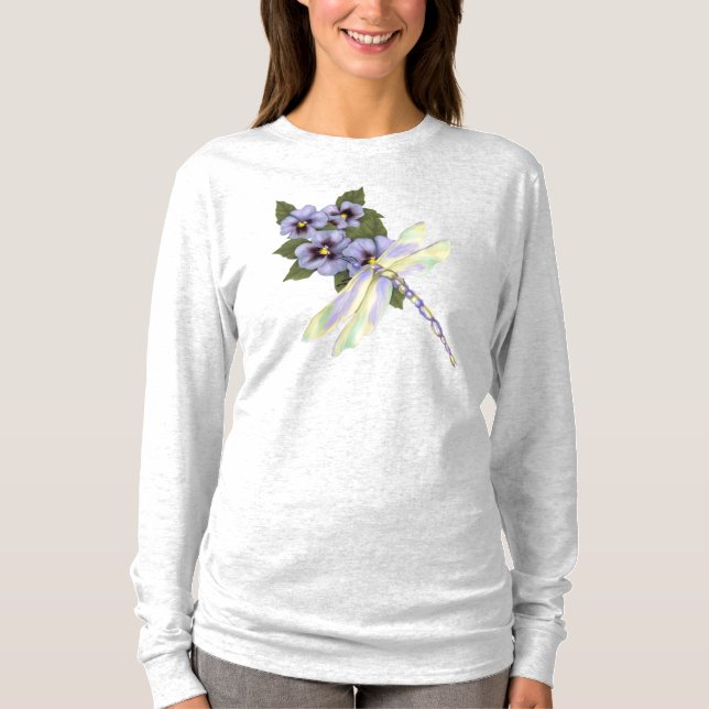 Camiseta Dragonfly e Pansies (Frente)