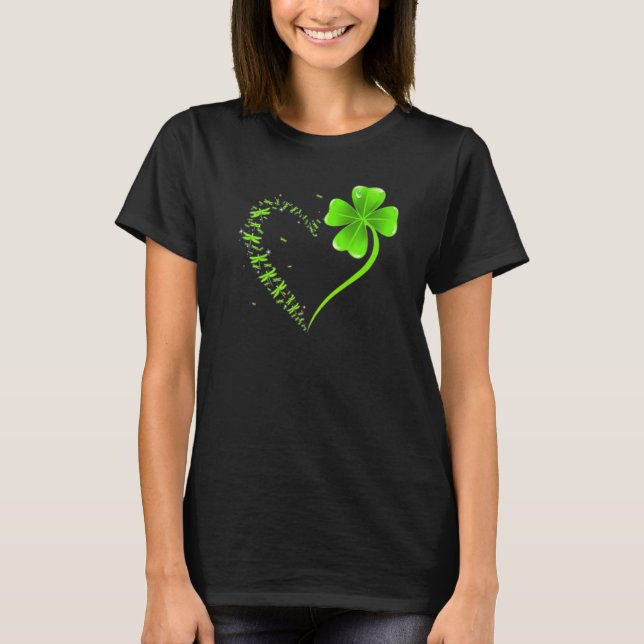 Camiseta Dragonfly heart Shamrock Heart Clover Happy St. Pa (Frente)