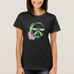 Camiseta Dragonfly Insect Moon Peace Sign Vintage Hippie Fl