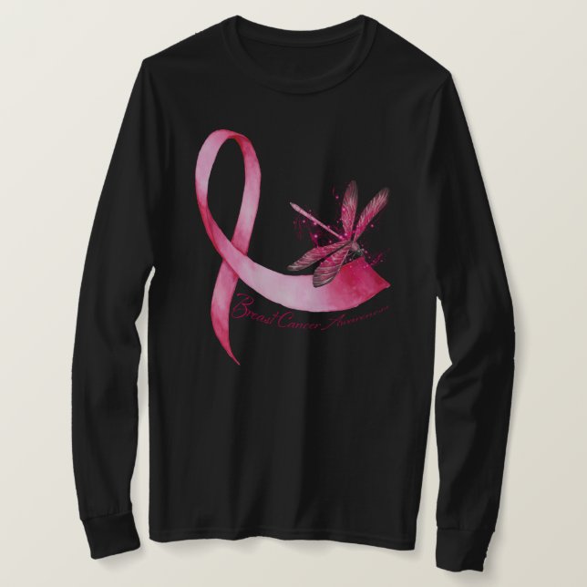Camiseta Dragonfly Pink Friso Sensibilização para o Cancer (Frente do Design)