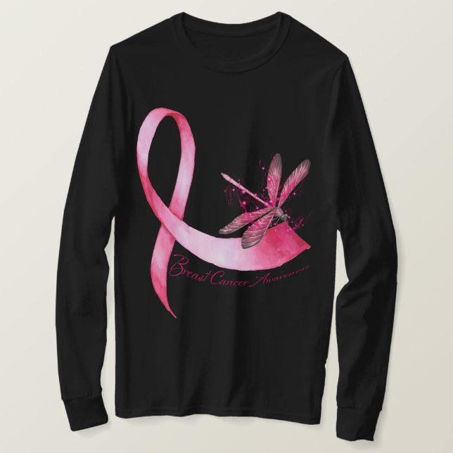 Camiseta Dragonfly Pink Friso Sensibilização para o Cancer (Frente do Design)
