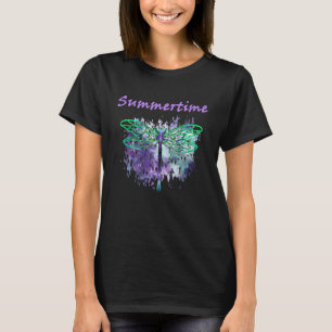 Camiseta Dragonfly Roxo Azul Cor-de-Água Verde