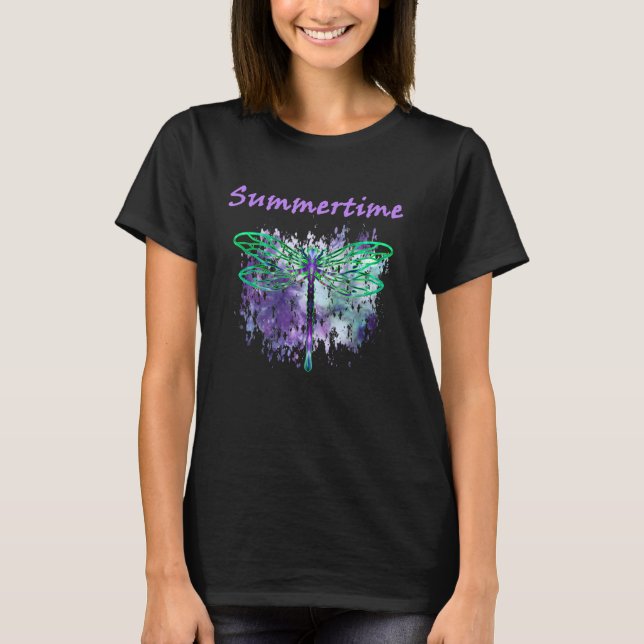 Camiseta Dragonfly Roxo Azul Cor-de-Água Verde (Frente)