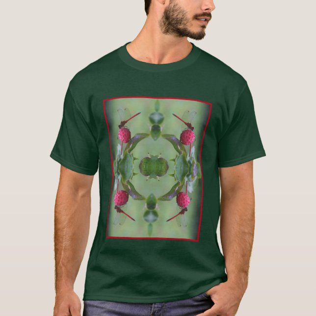 Camiseta Dragonfly Vermelha Na Fruta Dogwood (Frente)