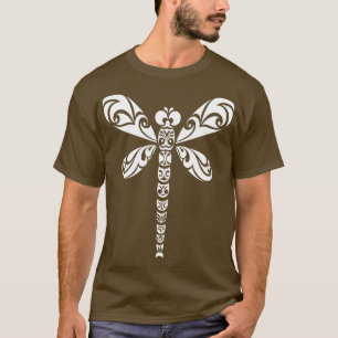 Camiseta Dragonfly White Tribal Tattoo Style Art