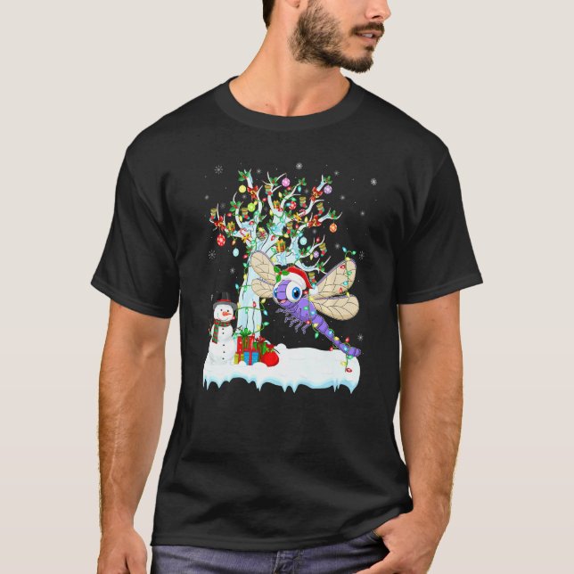 Camiseta Dragonfly Xmas Tree Lighting Santa Hat Dragonfly C (Frente)