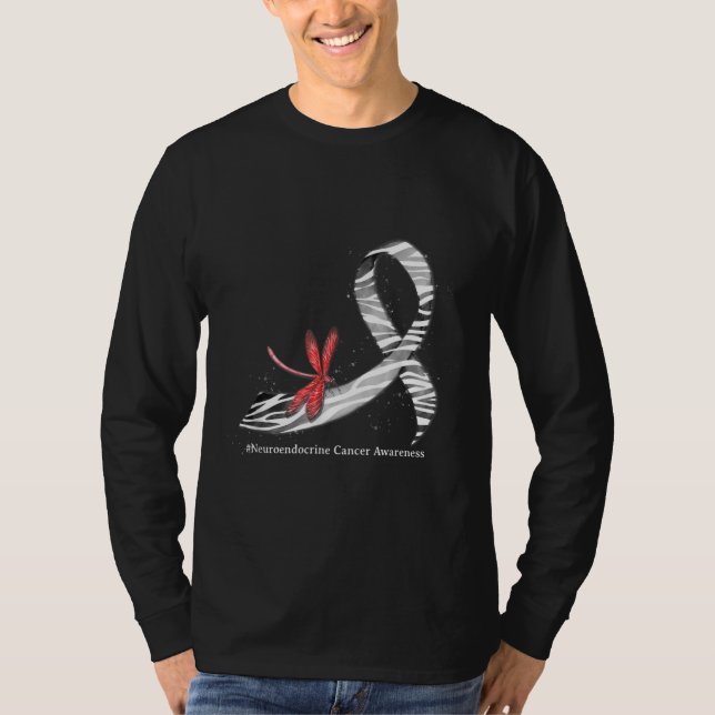 Camiseta Dragonfly Zebra Ribbon Neuroendócrina Cancer Aware (Frente)