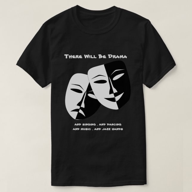 Camiseta Drama Branco Tragédia Preta da Comédia de Máscara  (Frente do Design)