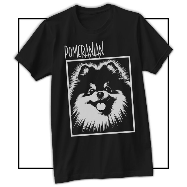 Camiseta Dramatic Pop Art Pomeranian White On Black (Dramatic Pop Art Pomeranian White On Black T-Shirt)
