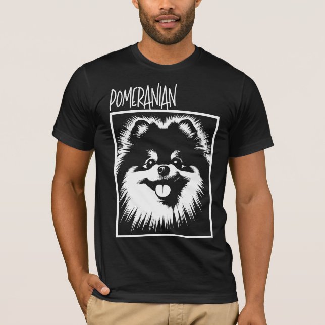 Camiseta Dramatic Pop Art Pomeranian White On Black (Frente)