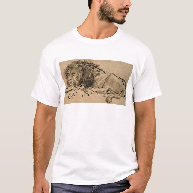 Camiseta Drawing of a lion by Rembrandt van Rijn (Frente)